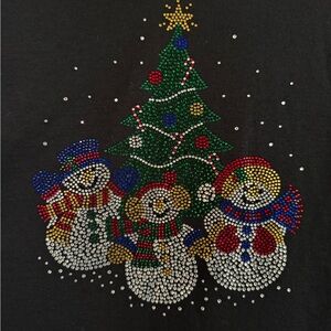 Distinct Festive Snowman and Christmas Tree V Neck T-Shirt Cotton Blend Size 2X